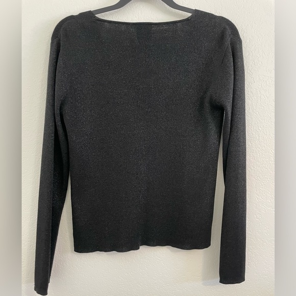 CLIO Vintage 90’s Black Silk/Cotton/Metallic Black Button Up Cardigan, LG - Picture 3 of 4